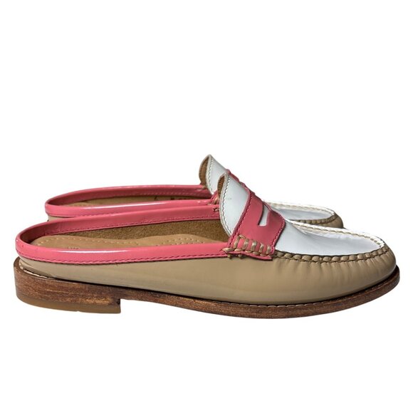 Bass Weejuns Size 6 Diane Penny Loafers Slides Leather Mules Tan White Pink - Picture 2 of 9